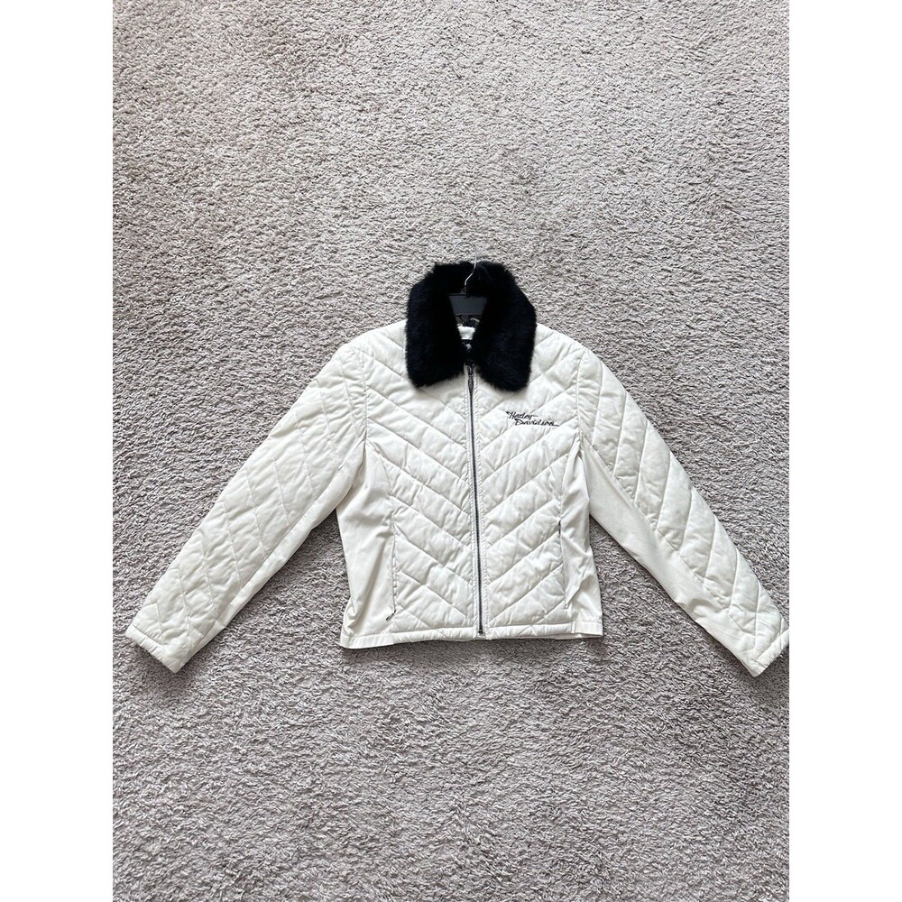 Harley Davidson Women's Puffer Jacket Size Medium Cream Color